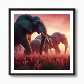 Elephants In The Grass Art Print