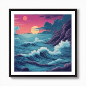 Sunset Ocean Waves Art Print