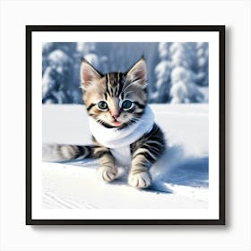 Gato En La Nieve Mirando A Camara Art Print