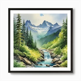 Waterfall In The Mountains III Art Print