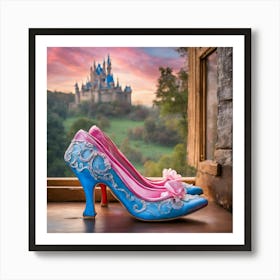 Cinderella Blue Shoes And A Fairy Tale Castle Art Print