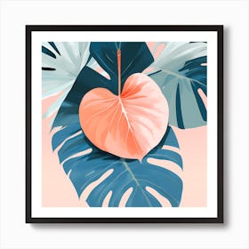 Tropical Leaf Simple Minimalist Abstract Art 2d Painting Sharp Details Cerulean Blue 007ba7 899691285 Art Print