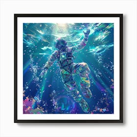 Scuba Diver Underwater Art Print