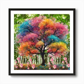 Colorful Tree In The Forest. Art Print