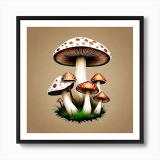 Mushroom Stippling Pen Drawing Framed Art Print by Art by Raylie