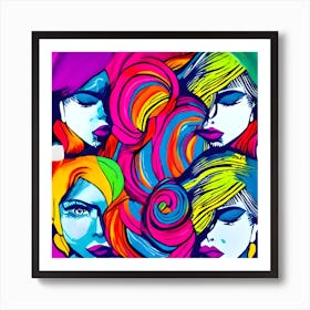 Three Women With Colorful Hair Art Print