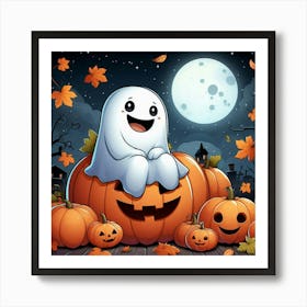 Ghost In Pumpkins Art Print