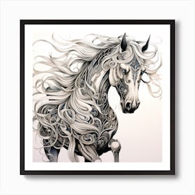 White Horse With Long Hair Art Print