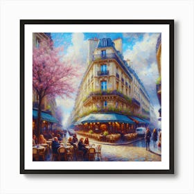 Paris Street.Cafe in Paris. spring season. Passersby. The beauty of the place. Oil colors.3 Art Print