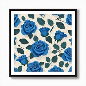 Blue Roses Seamless Pattern Art Print