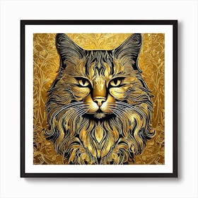 Gold Cat Head Art Print