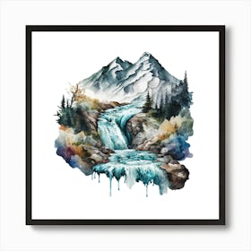 Waterfall Watercolor Painting 3 Art Print