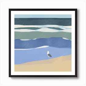 Seagull And Waves Square Art Print