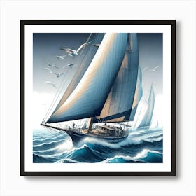 Sailing Ship In Rough Seas Art Print