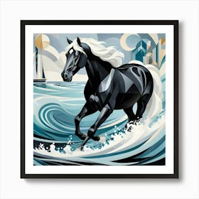 Horse In The Sea Art Print