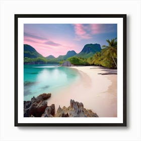 Landscape Seychelles Island Shades Of Blush Pink Pale Blue And Mint Green Studio Photography Art Print