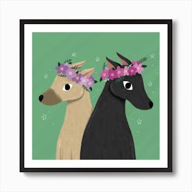 Two Sighthound Whippet Greyhound Dogs With Flower Crowns Art Print