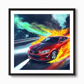 Car In Flames Art Print