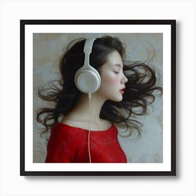 Girl Listening To Music Art Print