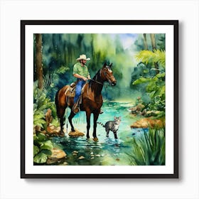 Horse And A Cat Art Print