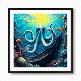 Octopus Under Water Art Print