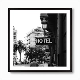 St Sebastian Street Hotel Black And White Print Square Art Print