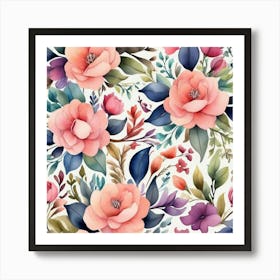 Watercolor Floral Pattern Art Print 2 Art Print