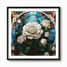 Stained Glass Roses Art Print