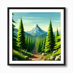 Path To The Mountains trees pines forest 13 Art Print