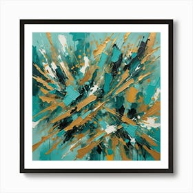 Abstract In Teal And Gold Art Print