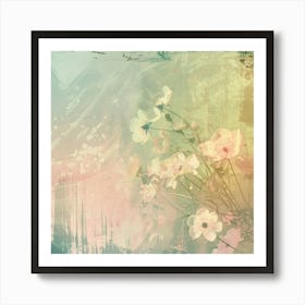 Grunge Background With Flowers Affiche