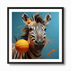 Zebra Splashed With Orange Paint Art Print