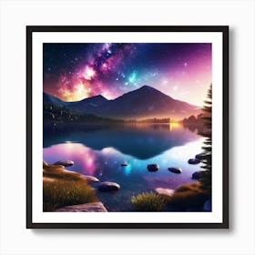 Starry Sky Over Lake 2 Art Print