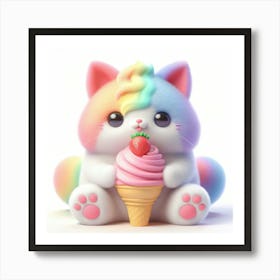 Rainbow Cat With Ice Cream Cone Art Print