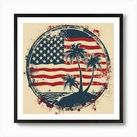 Retro American Flag With Palm Trees Poster