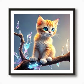 Cute Kitten Sitting On A Branch 1 Art Print