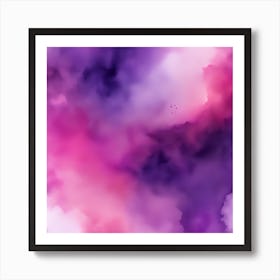 Beautiful purple pink abstract background. Drawn, hand-painted aquarelle. Wet watercolor pattern. Artistic background with copy space for design. Vivid web banner. Liquid, flow, fluid effect. Art Print