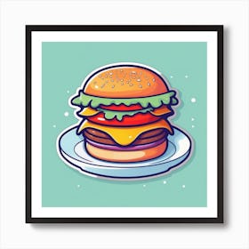Cartoon Burger On A Plate 3 Art Print