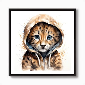 Watercolour Cartoon Leopard In A Hoodie 3 Art Print