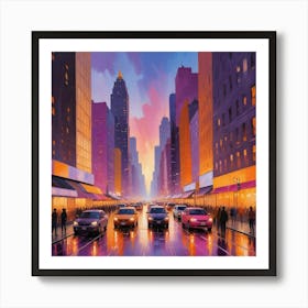 New York City At Sunset Paintings Art Print Art Print