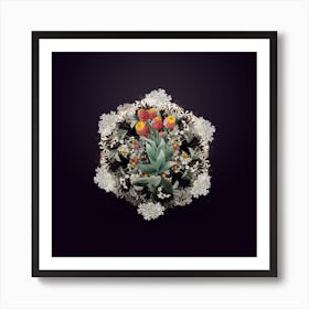 Vintage Cudweeds Flower Wreath on Royal Purple n.0823 Art Print