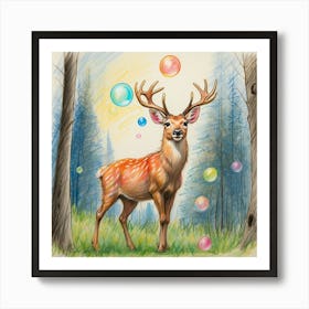 Deer With Bubbles Art Print