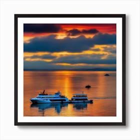 Sunset At Seattle Harbor 3 Art Print