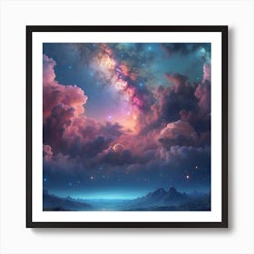 Sky With Clouds And Stars Art Print