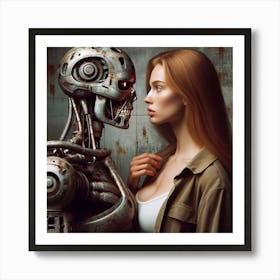 Woman And A Robot Art Print