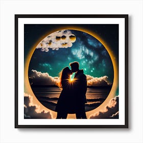 Couple Kissing In The Moonlight 1 Art Print