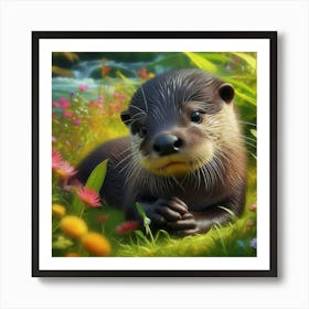 Otter In The Meadow Art Print