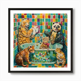 Bears In The Bath 1 Art Print