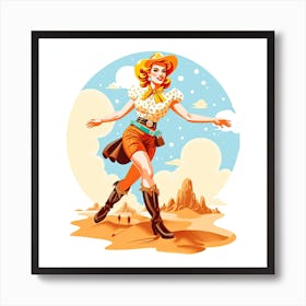 Retro Cowgirl Running Art Print