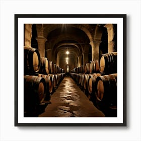 Step Into The Cool Dimly Lit Cellar Of An Ancient Italian Winery Where The Air Is Thick With The Wine Art Print